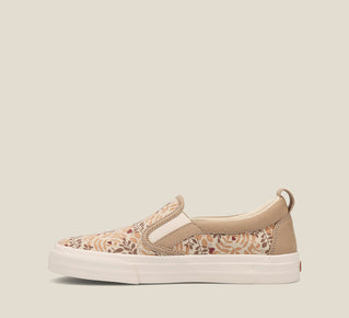 Load image into Gallery viewer, Side image of Rubber Soul Tan Branch Multi Canvas slip-on sneaker Curves &amp; Pods removable footbed with Soft Support and rubber outsole.
