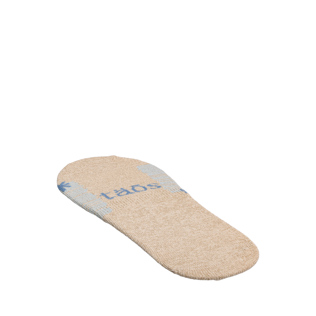 Side angle image of Taos Footwear No Show Stars and Stripes Socks Single Tan/Blue Size Large