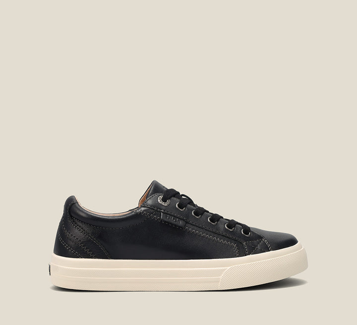 Outside Angle of Plim Soul Lux Black Leather leather sneaker featuring a polyurethane removable footbed with rubber outsole 6