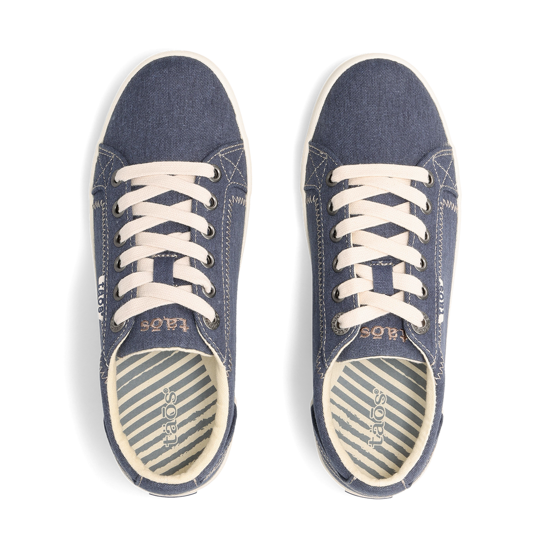 Top down image of Taos Footwear Star Blue Wash Canvas Size 5