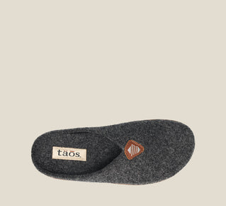 Load image into Gallery viewer, Top down Angle of My Sweet Wool Charcoal Wool clog with featuring a removable footbed with arch &amp; metatarsal support, &amp; TR outsole 36
