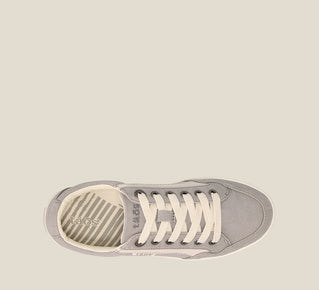 Load image into Gallery viewer, Top image of Shooting Star Grey Beige Distressed Canvas lace up sneaker with removeable footbed.
