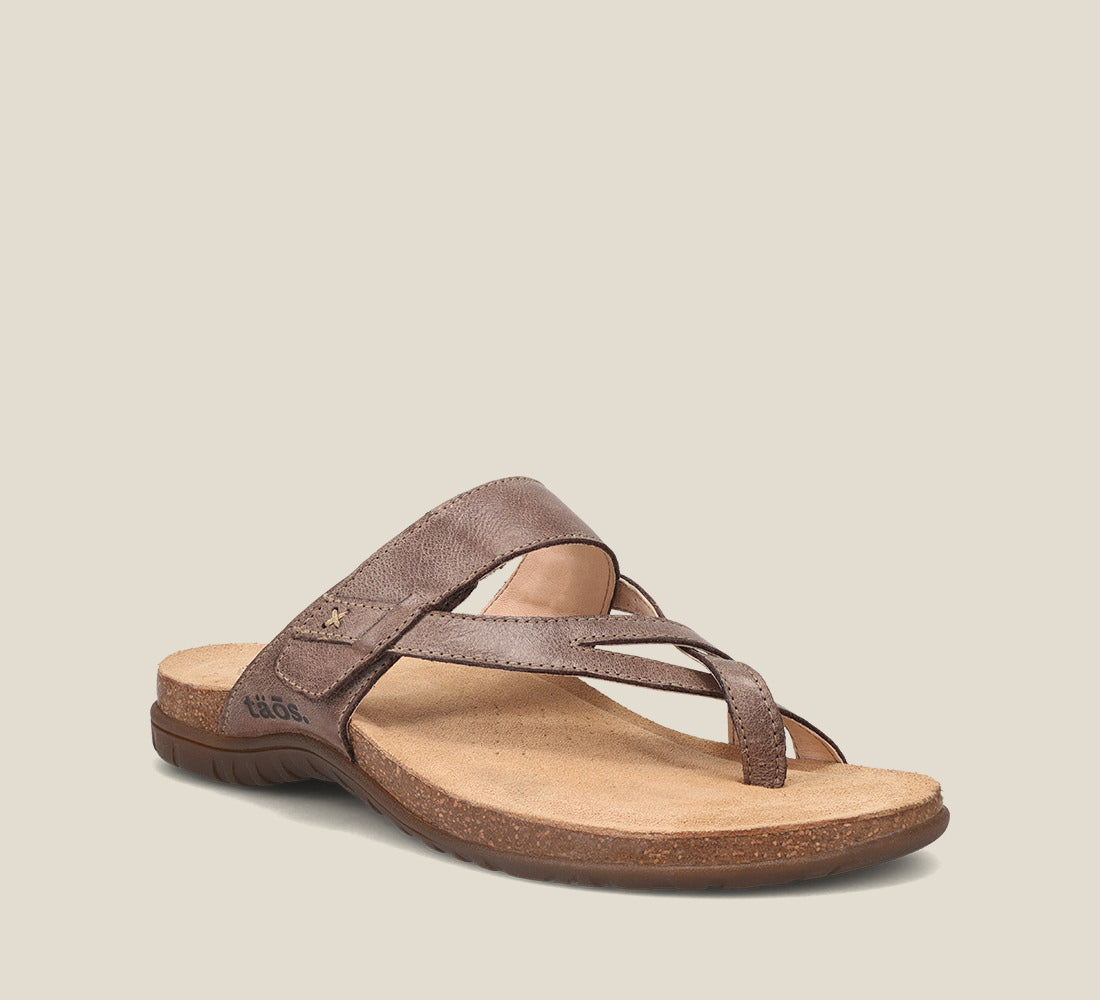 3/4 Angle of Perfect Espresso Slide sandal on our cork footbed featuring an adjustable strap and rubber outsole