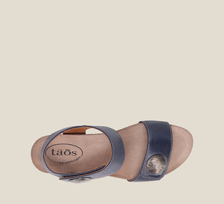 Load image into Gallery viewer, Top down image of Taos Footwear Carousel 3 Dark Blue Leather Size 37
