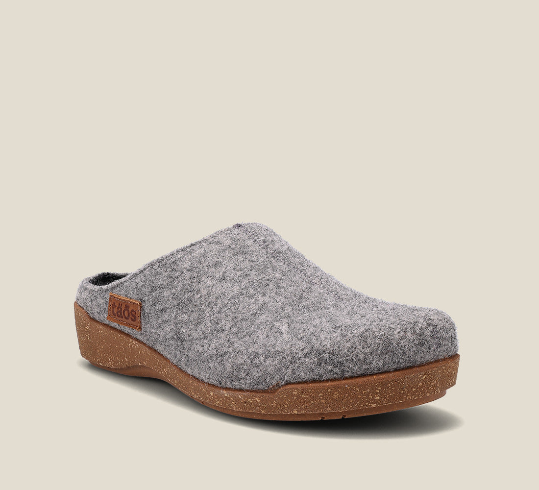 Hero image of Woollery Grey Two-tone wool slip on clog with cork detail, a footbed, & rubber outsole 36