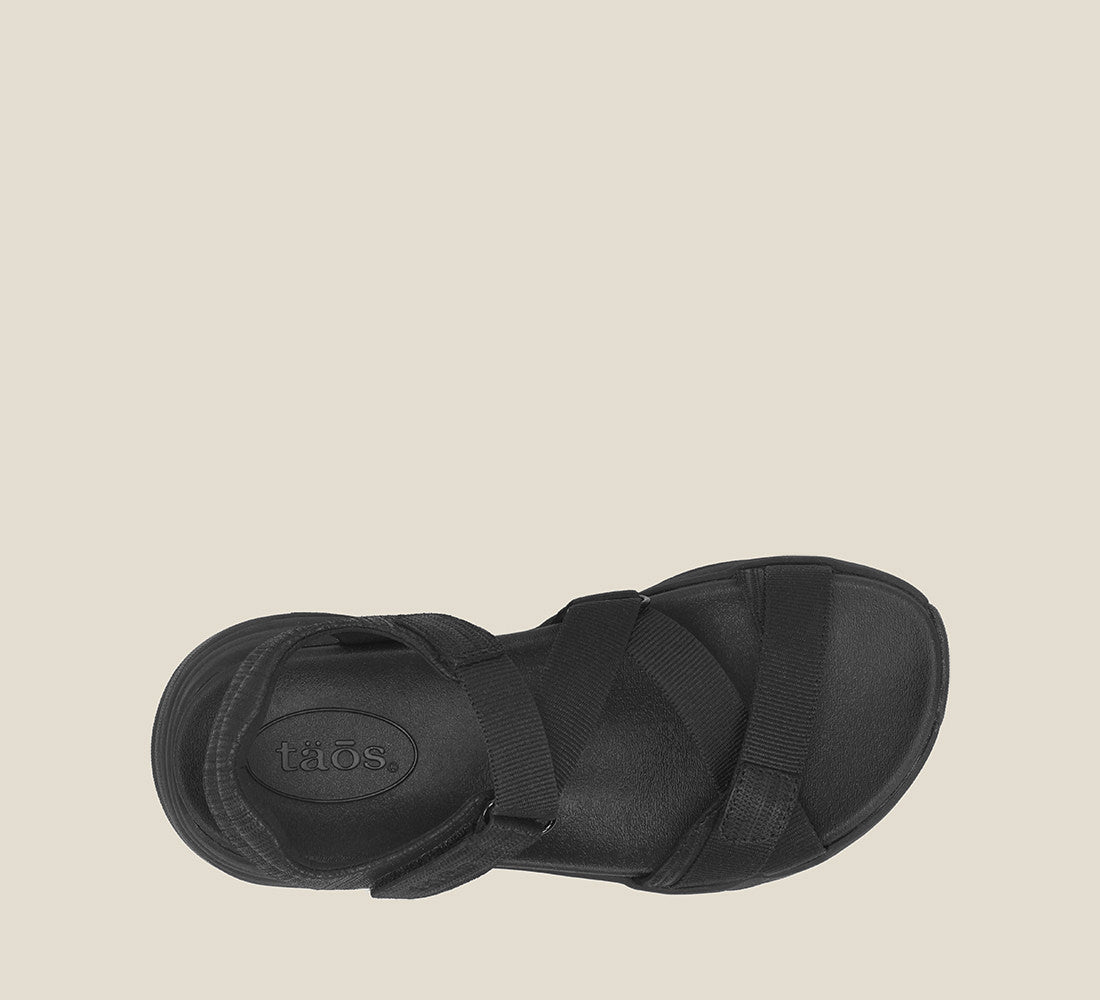 Top down image of Taos Footwear Super Z Black/Black Size 7