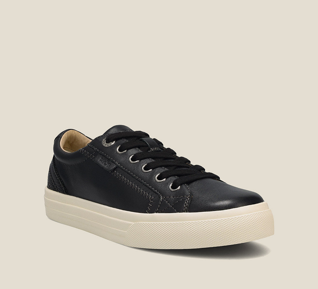 Hero image of Plim Soul Lux Black Leather leather sneaker featuring a polyurethane removable footbed with rubber outsole 6