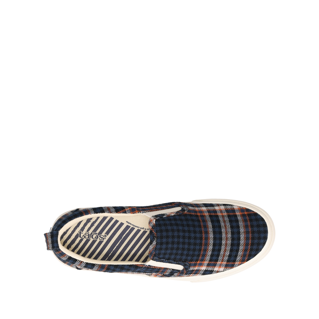 Top down image of Taos Footwear Rubber Soul Blue Plaid Size 6