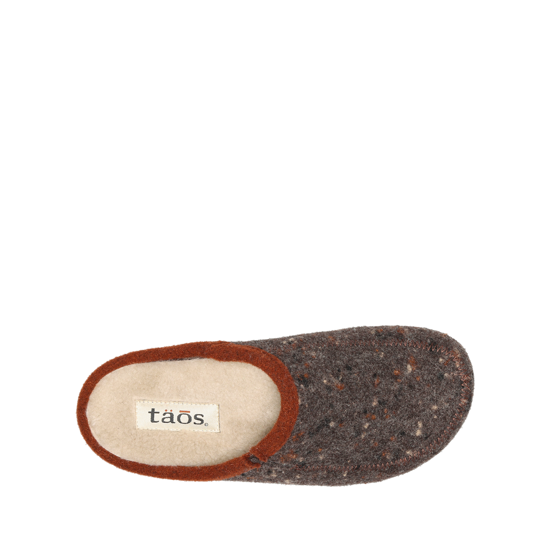 Top down image of Taos Footwear Wooltastic Chocolate Speckled Wool Size 38