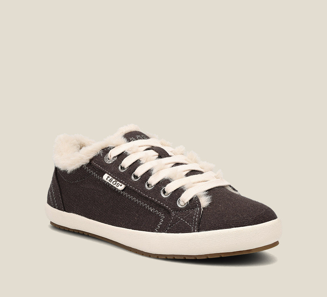 "Hero image of Star Charcoal Canvas sneaker with laces,polyurethane removable footbed with rubber outsole"