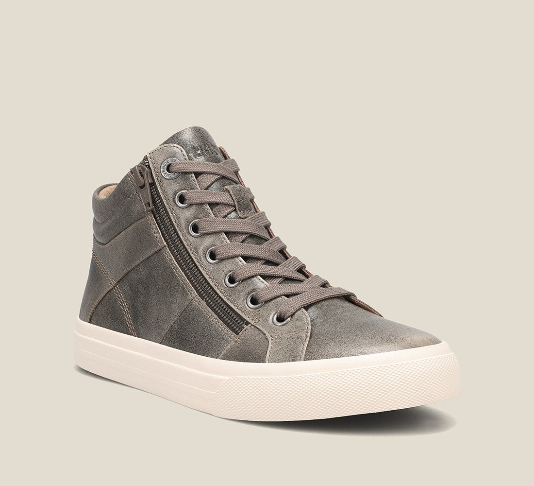 Hero image of Winner Olive Fatigue High top leather sneaker featuring lace up adjustability & an outside zipper and removable footbed with rubber outsole