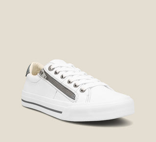 Load image into Gallery viewer, &quot;Hero image of Z Soul White Pewter Canvas lace up sneaker featuring an outside zipper
