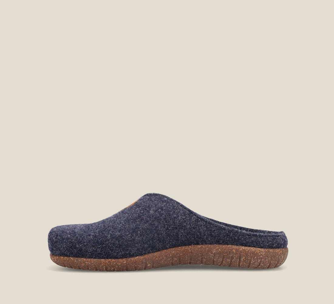 Instep of My Sweet Wool Navy Wool clog with featuring a removable footbed with arch & metatarsal support, & TR outsole 36