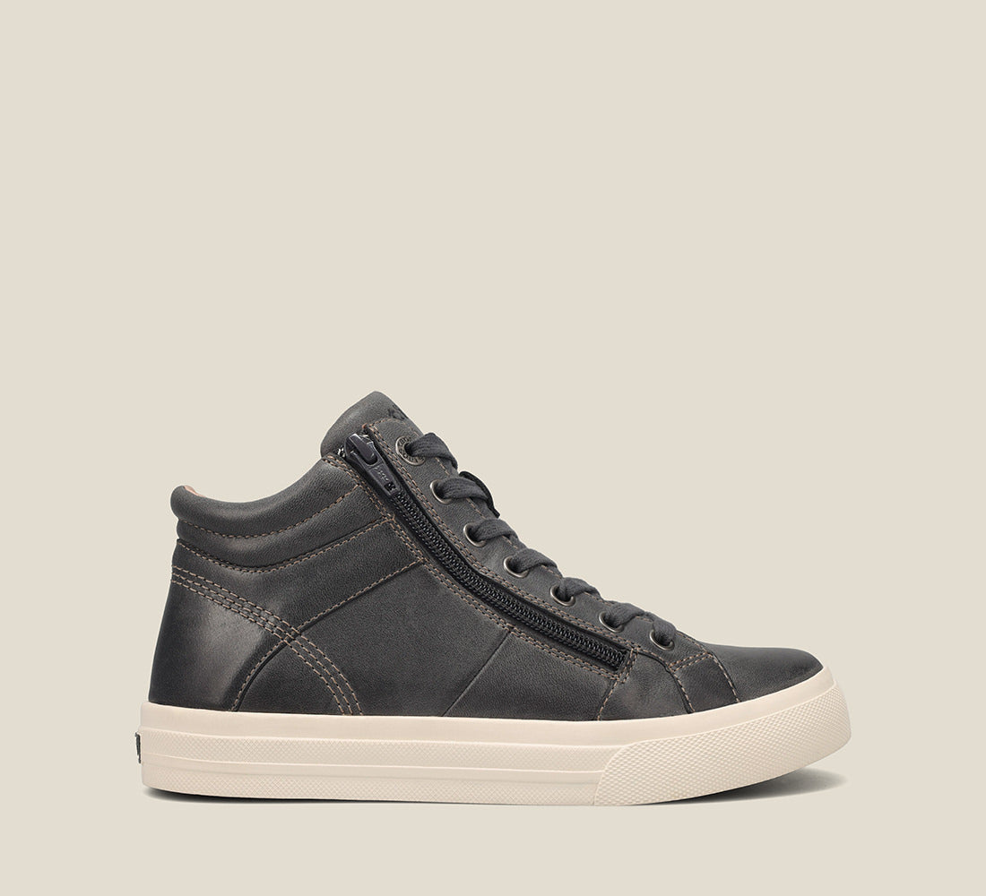 Outside Angle of Winner Steel High top leather sneaker featuring lace up adjustability & an outside zipper and removable footbed with rubber outsole 6