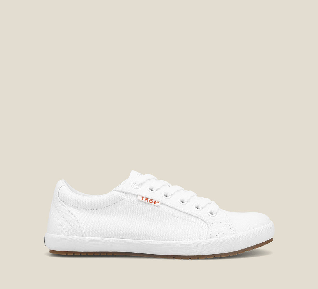 Outside Angle of Star White/White Canvas sneaker with laces,polyurethane removable footbed with rubber outsole 5