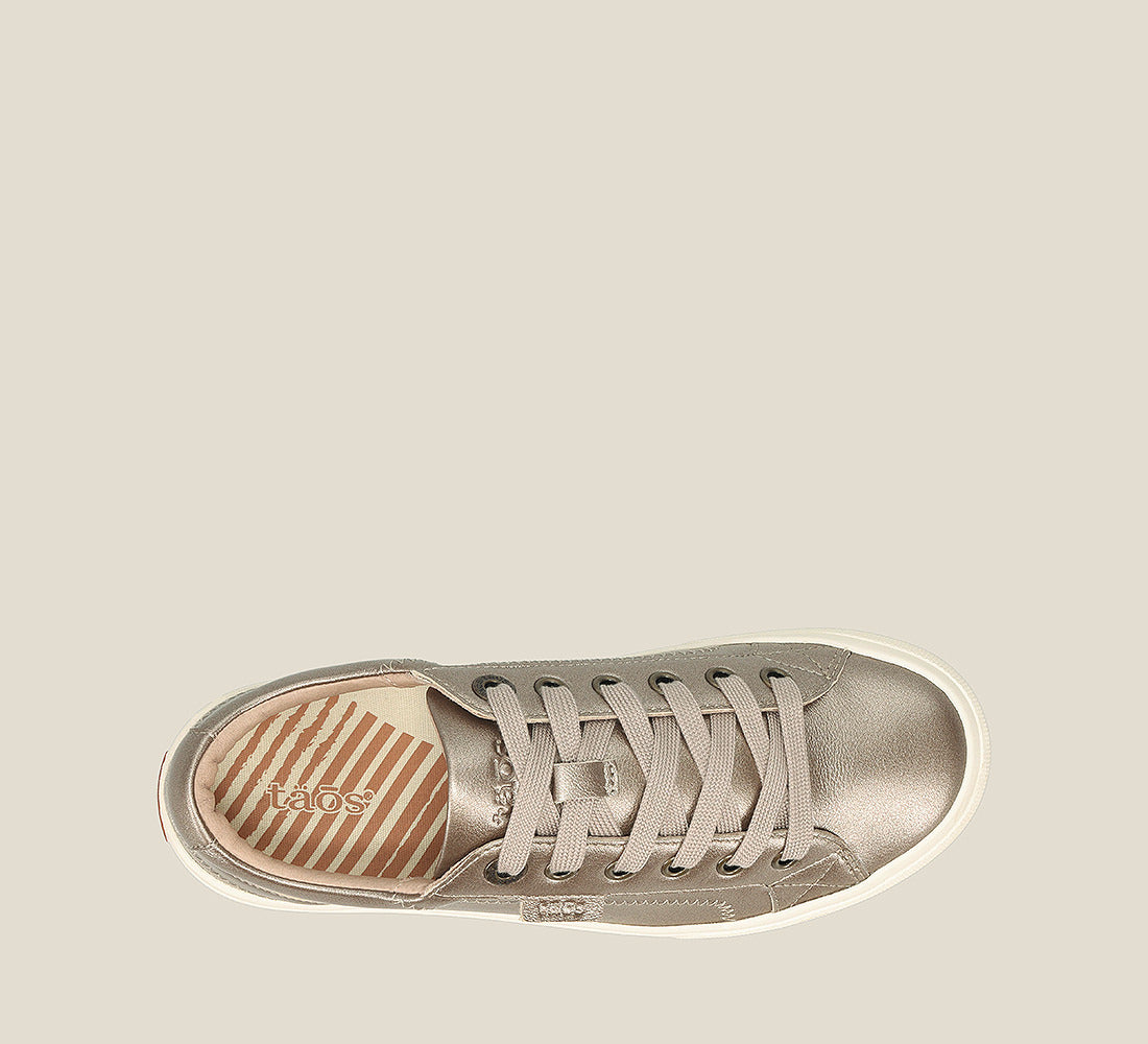 Top down image of Taos Footwear Plim Soul Lux Champagne Size 8.5