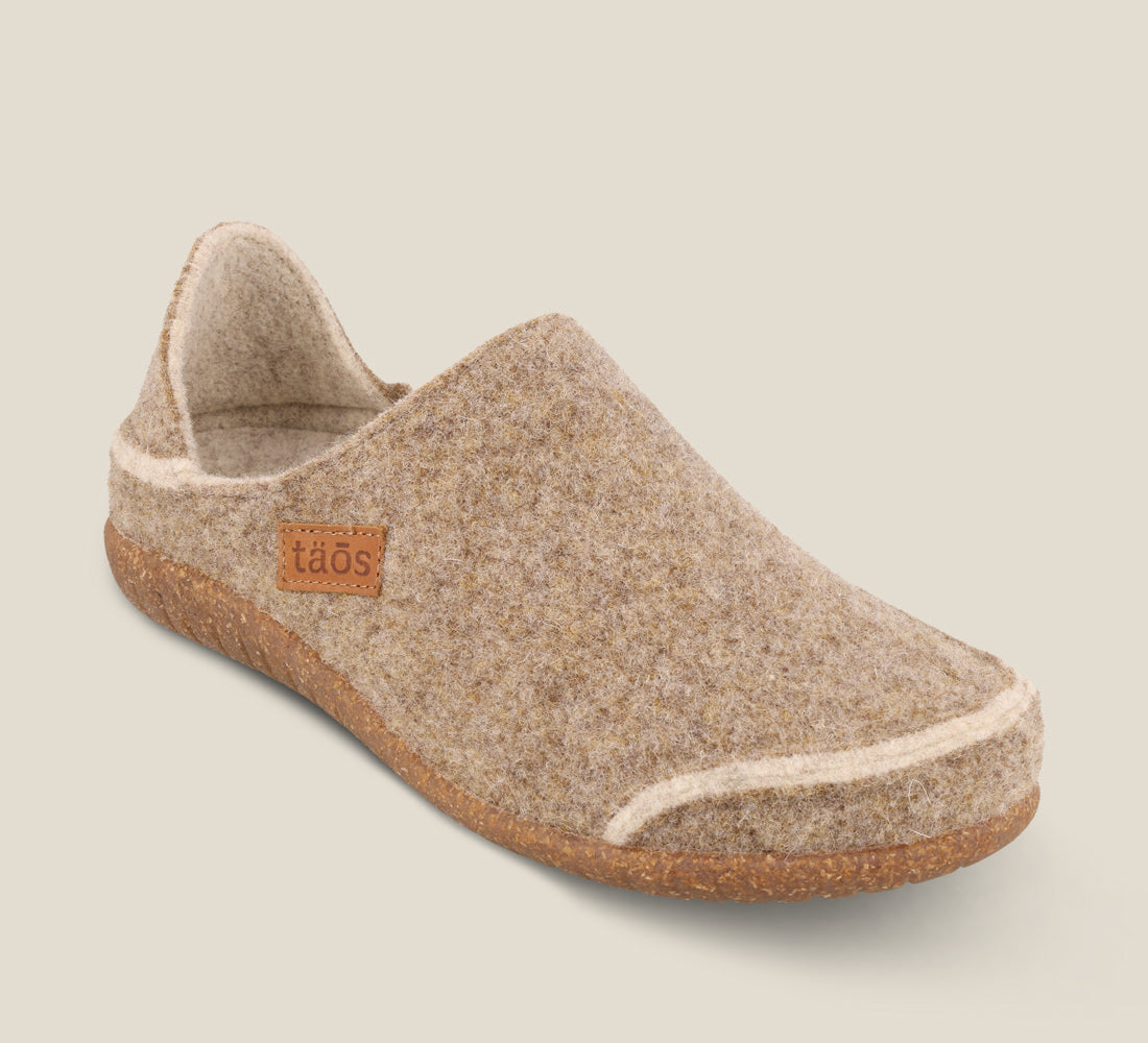 "Hero image of Convertawool Warm Sand Wool slip on with back, wool lined, featuring a removable footbed & TR outsole - size 38"