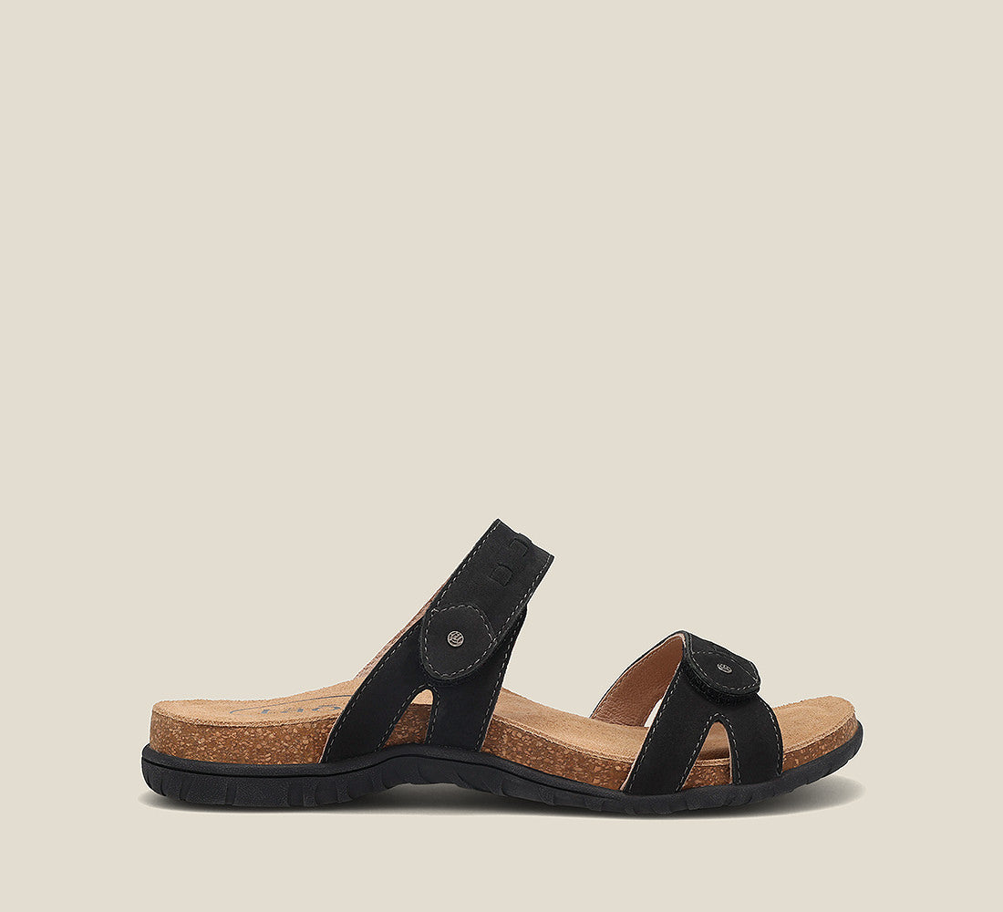Side angle image of Taos Footwear Bandalero Black Nubuck Size 6