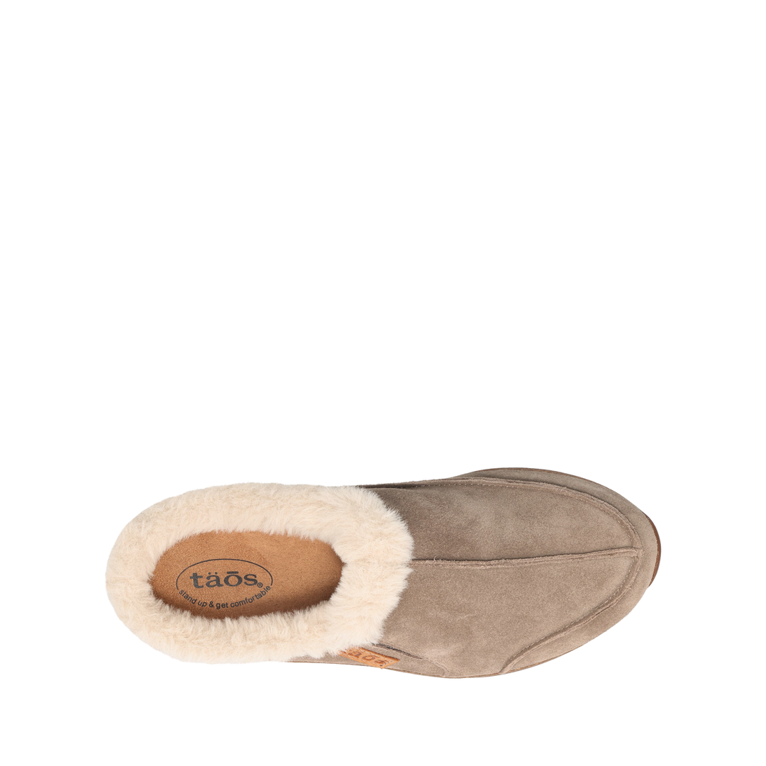 Top down image of Taos Footwear Future Dark Taupe Suede Size 6