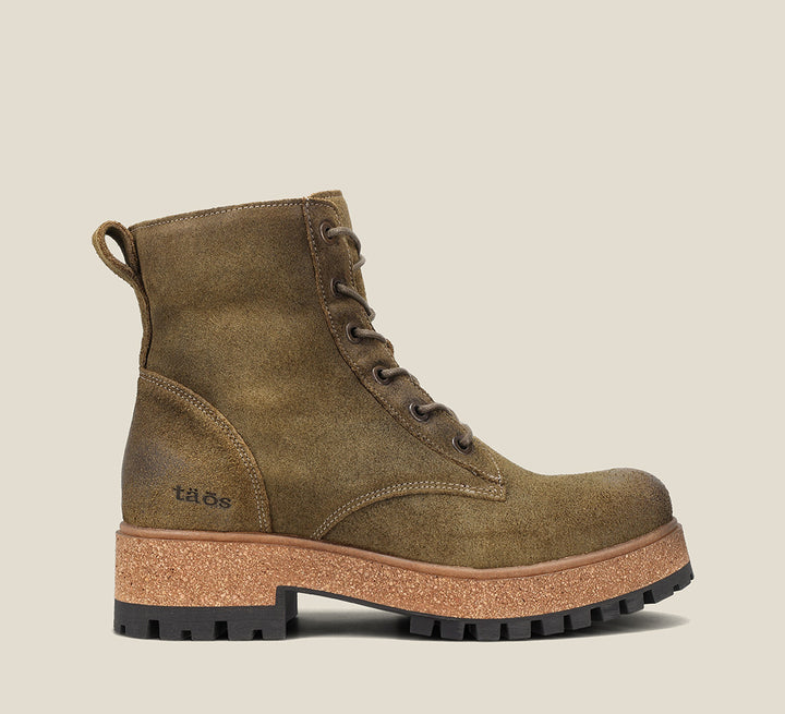 Side image of MainStreet Olive Rugged boots with laces and rubber outsole