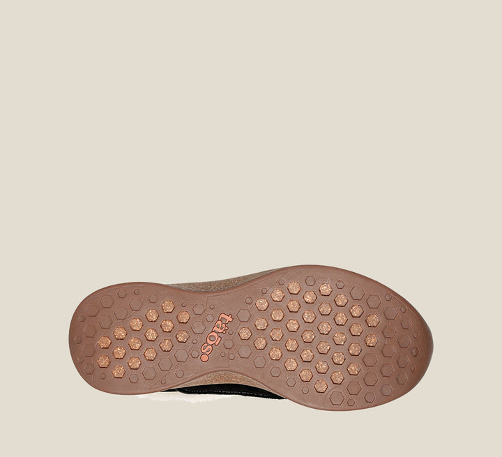outsole image of Future Black Suede water friendly suede clog and rubber outsole.