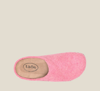 Load image into Gallery viewer, &quot;Top image of Wooled Class Pink clog with featuring a removable footbed with arch &amp; metatarsal support, &amp; TR outsole.&quot;
