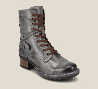 Load image into Gallery viewer, Hero image of Crave Steel Leather &amp;  boot with buckle &amp; an inside zipper lace-up adjustability.
