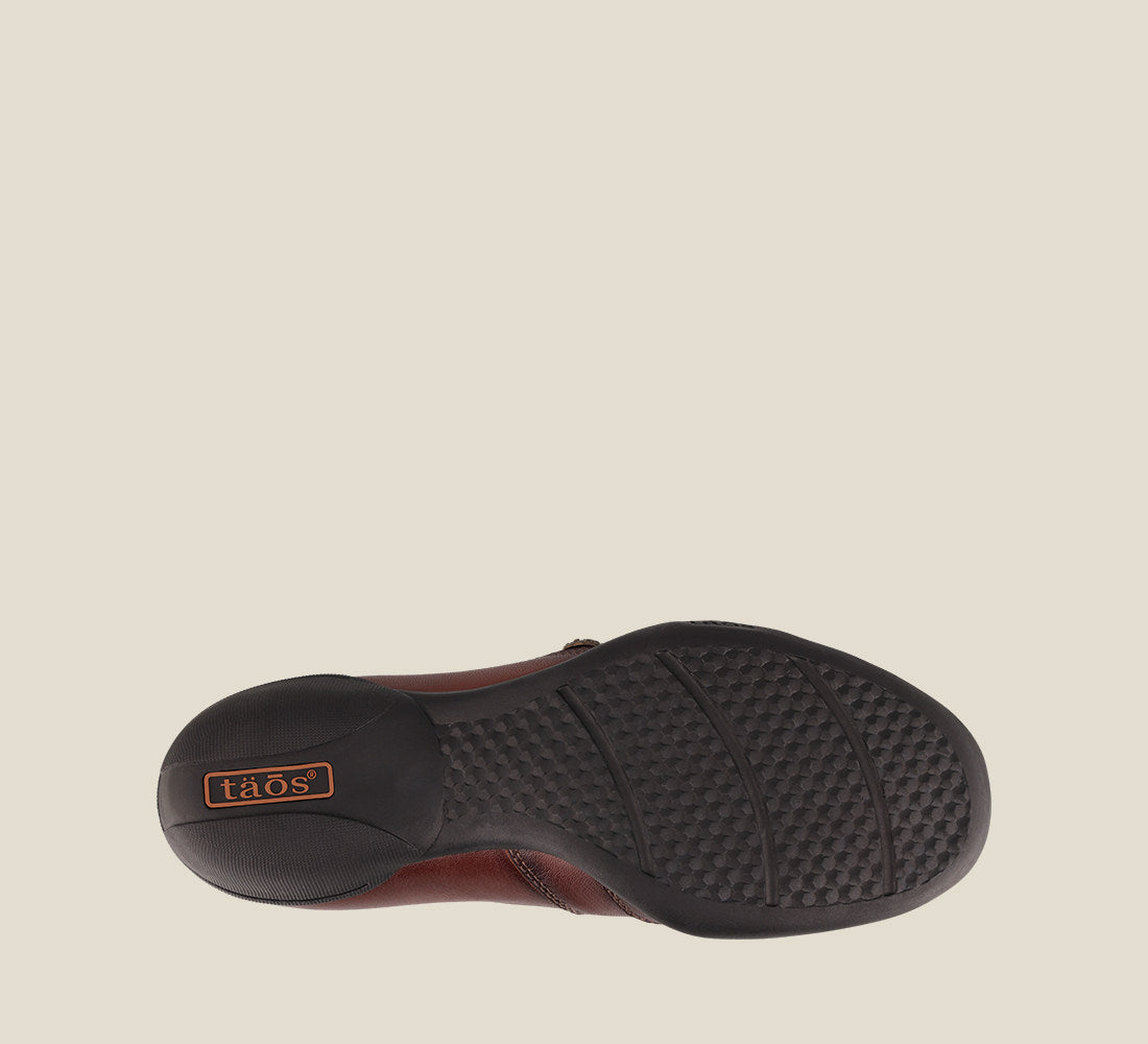 Outsole Angle of Encore Whiskey Casual leather step-in shoe with medial gore & bungie closures & a removable footbed. 6