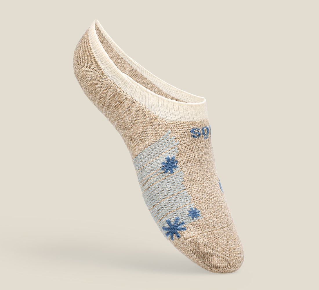 Hero image of now show taos socks in tan and blue