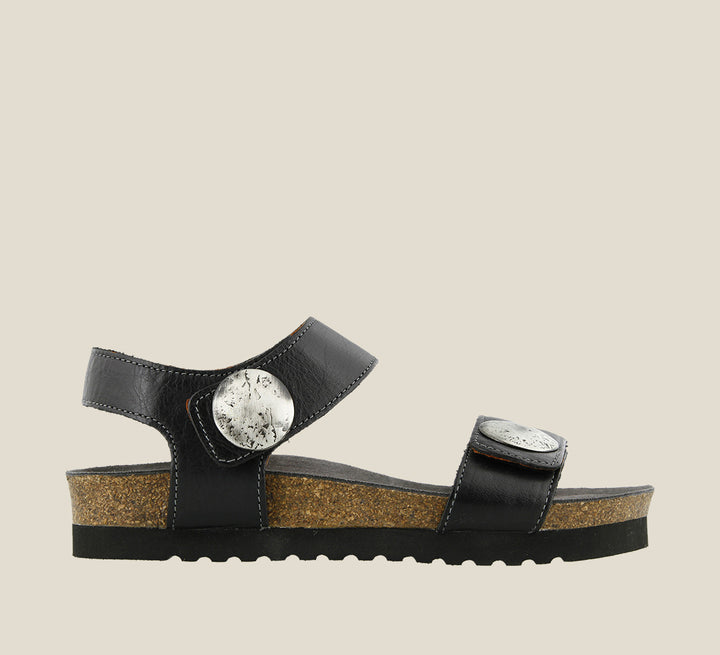 Hero image of Luckie black leather sandal with adjustable closure and rubber outsole - size 36