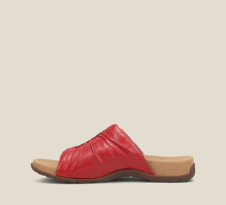 Load image into Gallery viewer, Side Angle of Gift 2 Red leather sandal with microfiber footbed and rubber outsole
