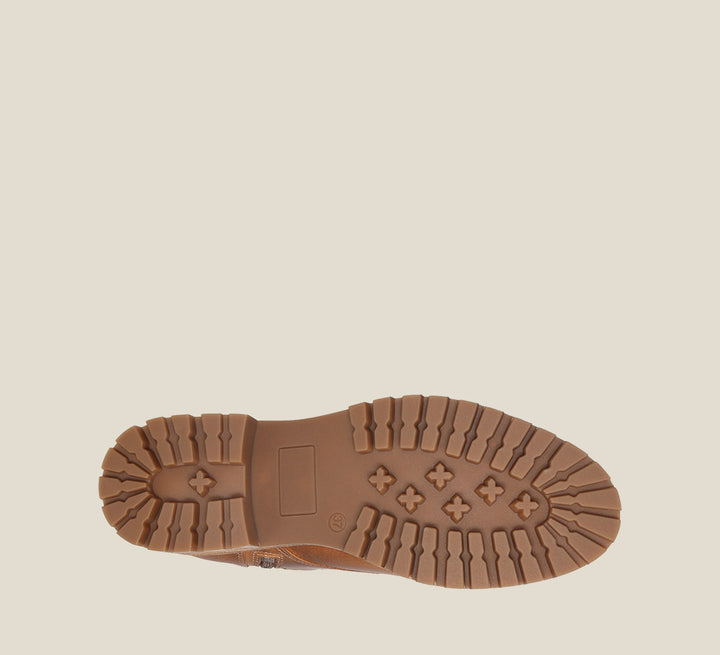 outsole image of MainStreet Tan Leather boots with laces and rubber outsole.