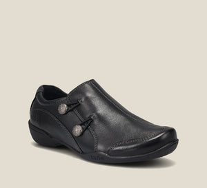 Hero image of Encore Black Casual leather step-in shoe with medial gore & bungie closures & a removable footbed. 6
