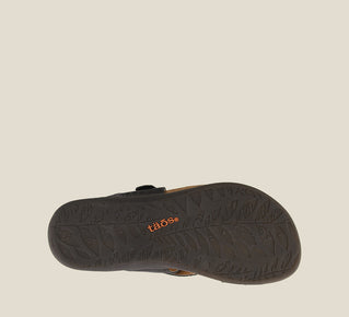 Load image into Gallery viewer, Outsole angle of Perfect Black Slide sandal on our cork footbed featuring an adjustable strap and rubber outsole. - size 6

