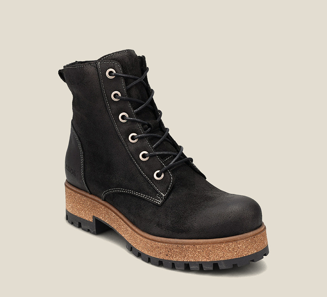 Hero image of MainStreet Black Rugged boots with laces and rubber outsole.