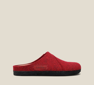 Load image into Gallery viewer, &quot;Side image of Wooled Class Red clog with featuring a removable footbed with arch &amp; metatarsal support, &amp; TR outsole.&quot;
