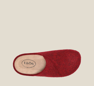 Load image into Gallery viewer, &quot;Top image of Wooled Class Red clog with featuring a removable footbed with arch &amp; metatarsal support, &amp; TR outsole.&quot;
