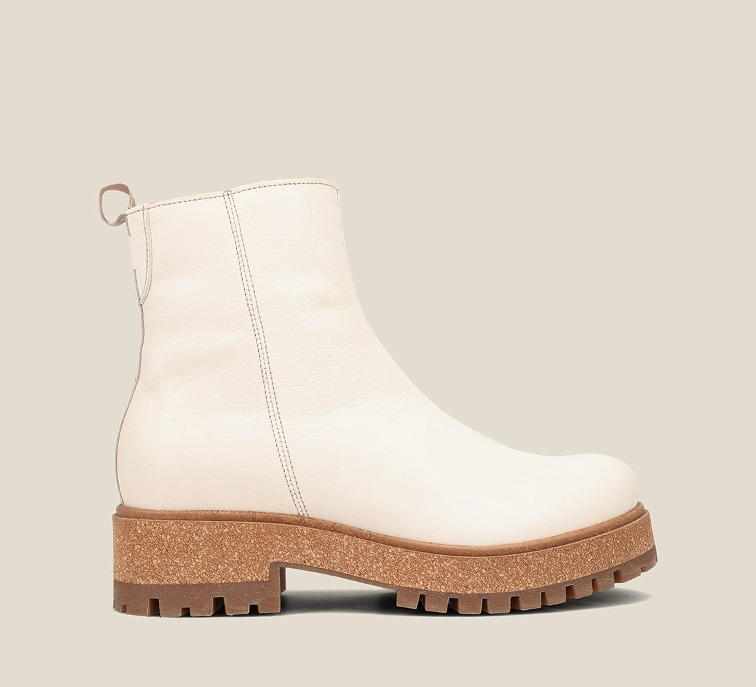Side image of Downtown Eggshell boots with laces and rubber outsole