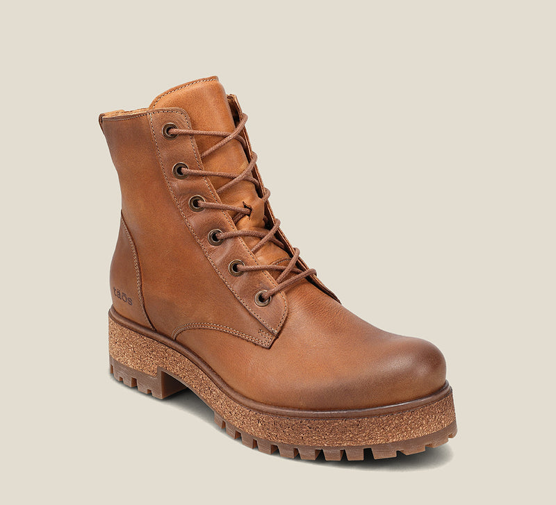 Hero image of MainStreet Tan Leather boots with laces and rubber outsole.