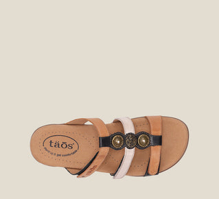 Load image into Gallery viewer, Top down image of Prize 4 Tan Multi Sandals Size 6
