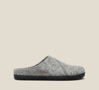 Load image into Gallery viewer, &quot;Side image of Wooled Class Grey clog with featuring a removable footbed with arch &amp; metatarsal support, &amp; TR outsole.&quot;
