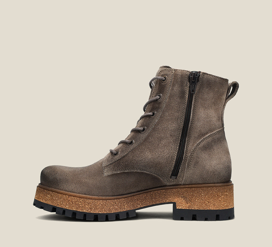 outside image of MainStreet Smoke Rugged boots with laces and rubber outsole