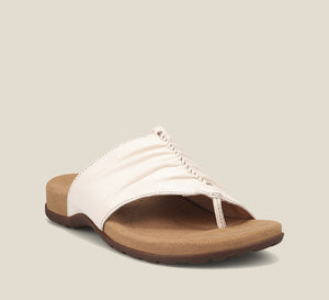 Hero Angle of Gift 2 White leather sandal with microfiber footbed and rubber outsole