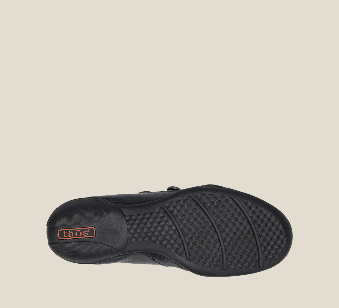 Outsole Angle of Encore Black Casual leather step-in shoe with medial gore & bungie closures & a removable footbed. 6
