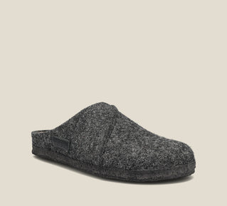 Load image into Gallery viewer, &quot;Hero image of Wooled Class Charcoal clog with featuring a removable footbed with arch &amp; metatarsal support, &amp; TR outsole.&quot;
