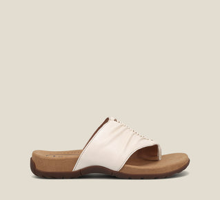 Load image into Gallery viewer, side Angle of Gift 2 White leather sandal with microfiber footbed and rubber outsole
