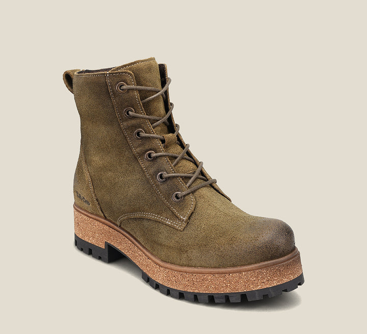 Hero image of MainStreet Olive Rugged boots with laces and rubber outsole.