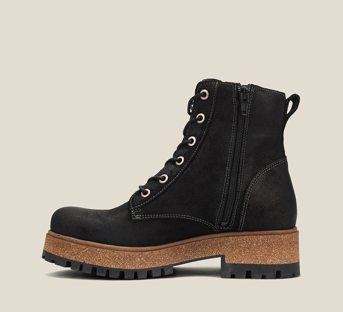 outside image of MainStreet Black Rugged boots with laces and rubber outsole