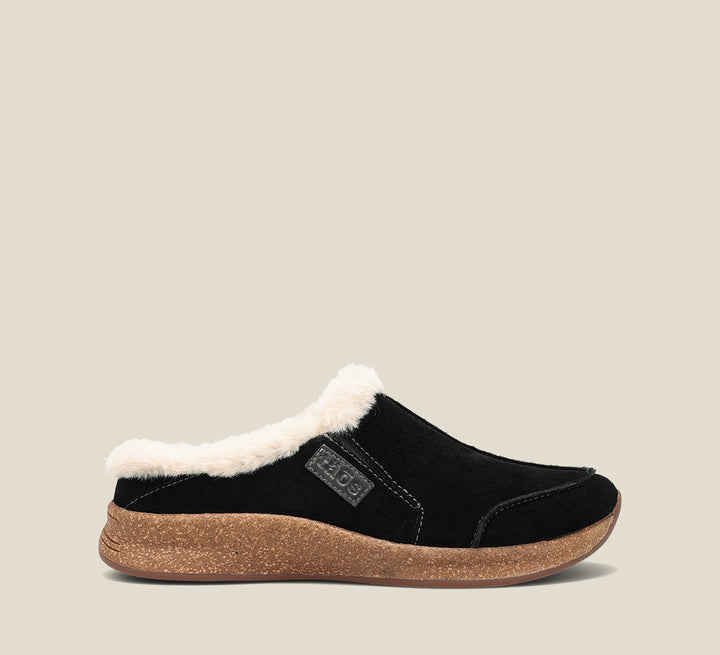 outside image of Future Black Suede water friendly suede clog and rubber outsole