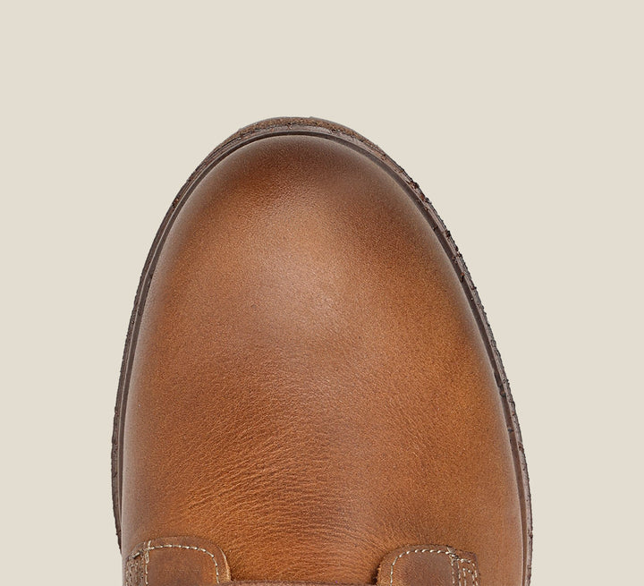 top image of MainStreet Tan Leather boots with laces and rubber outsole